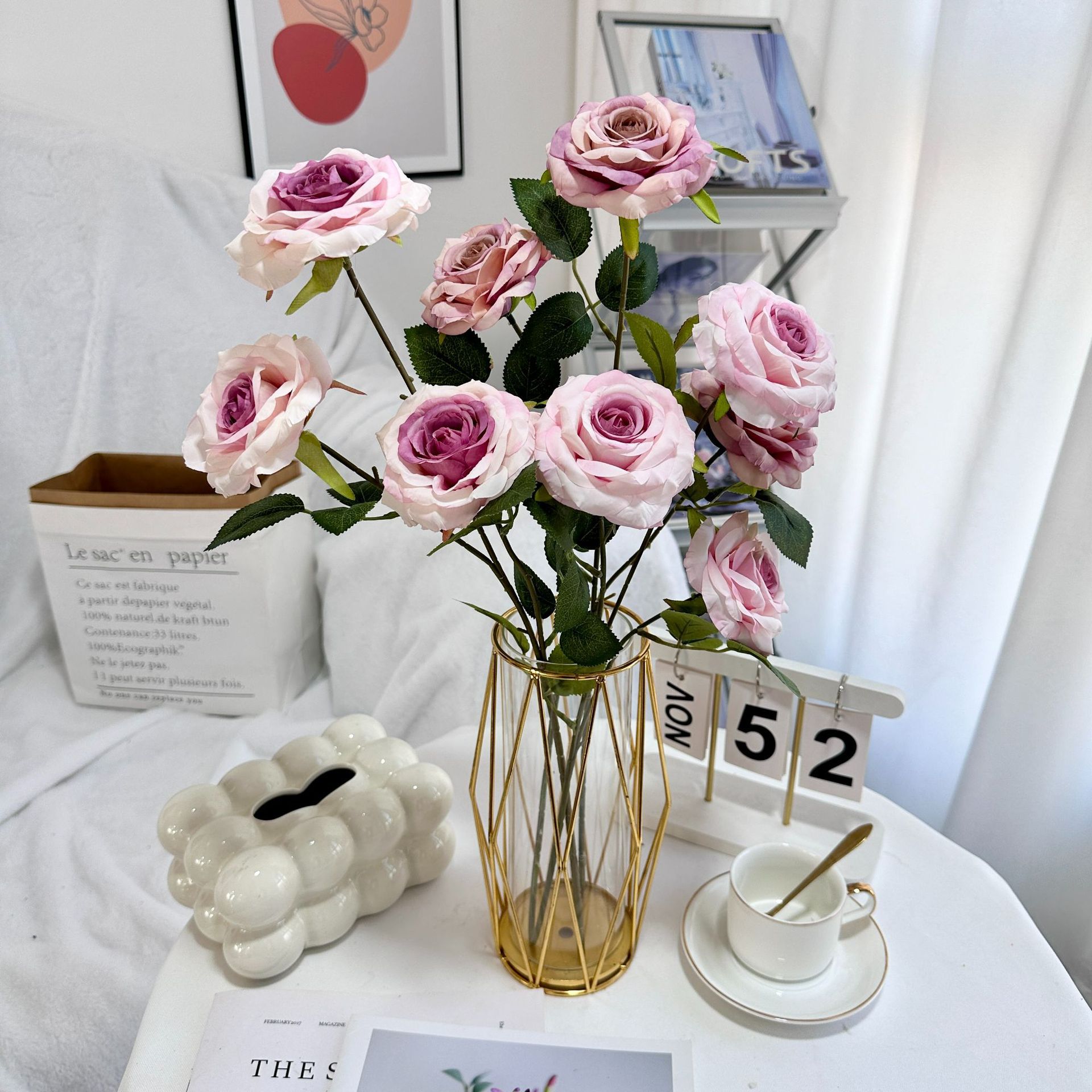 Dried Flower Bulk - Realistic 3-Head Diamond Roses,Silk Fake Flowers