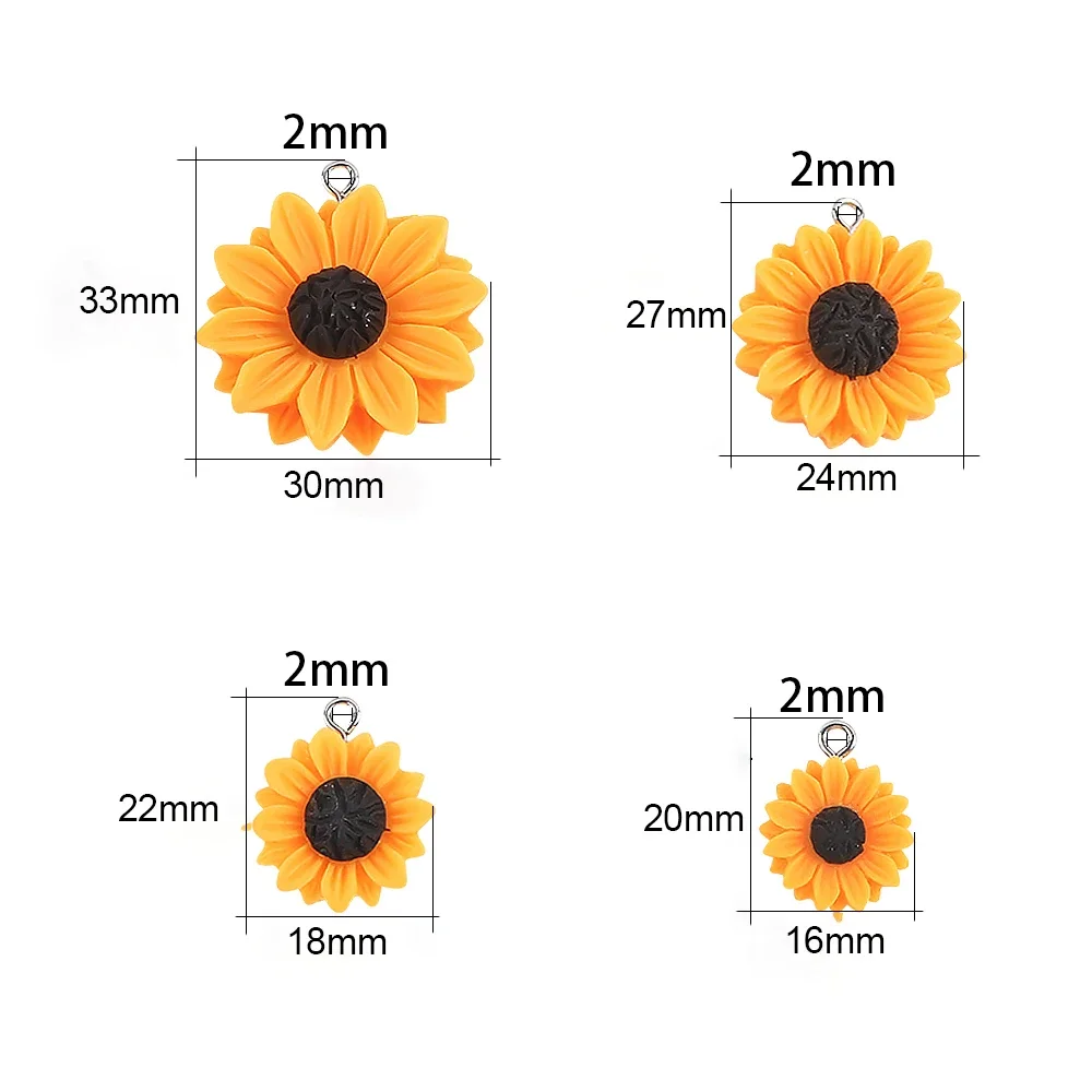 Flower Preservation Resin - 10pcs 16/18/24/30mm Resin Sunflower Charms Sweet
