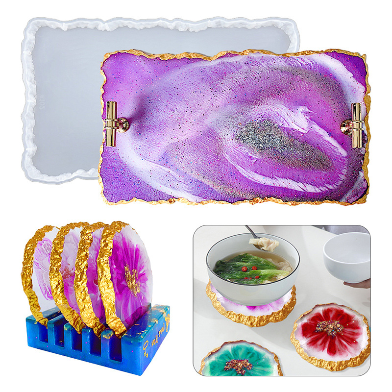 DM413 Drusy Coaster Resin Mold - Serving Tray Mold 评论和价格